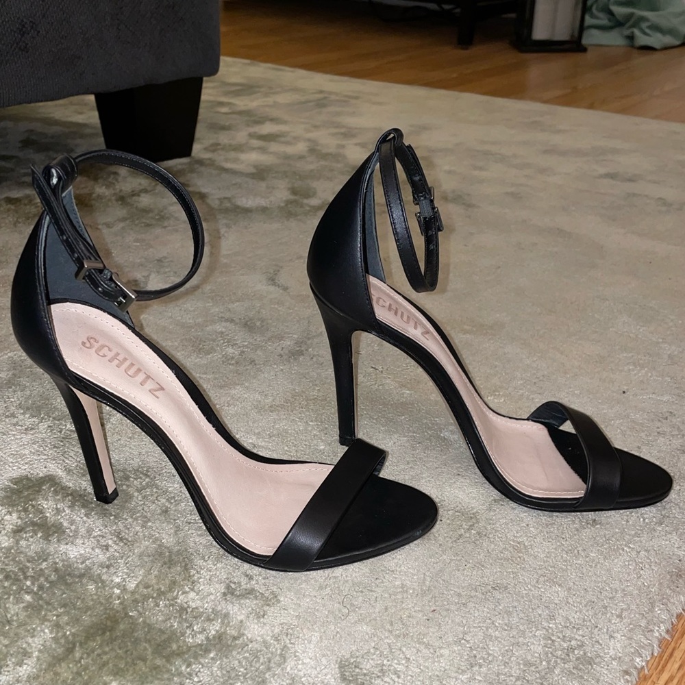 Schutz Black Strappy Heels